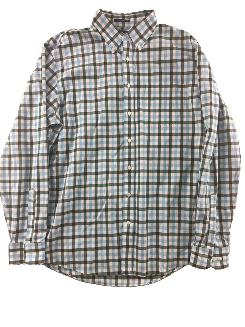 Lands’ End Mens L/T 16-16.5 Green Blue White Gingham Button Down Shirt
